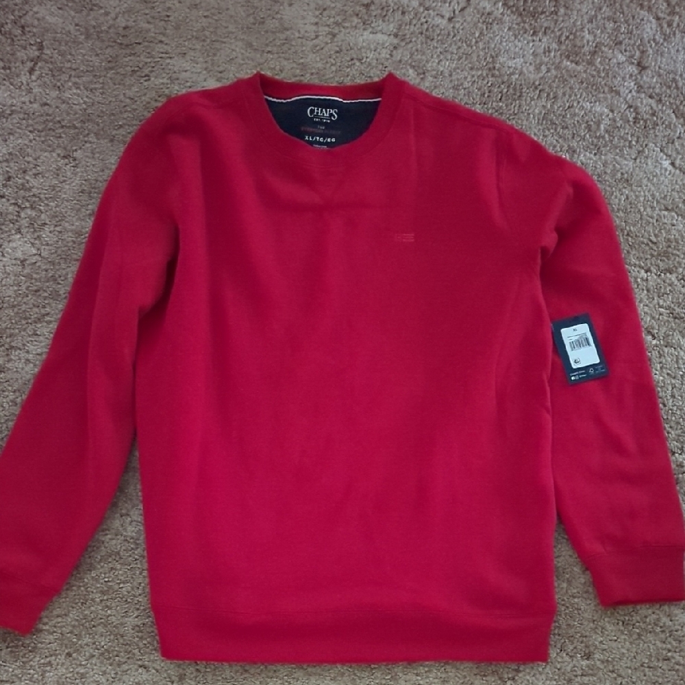 Chaps Red Crewneck Sweater with Ribbed Cuffs